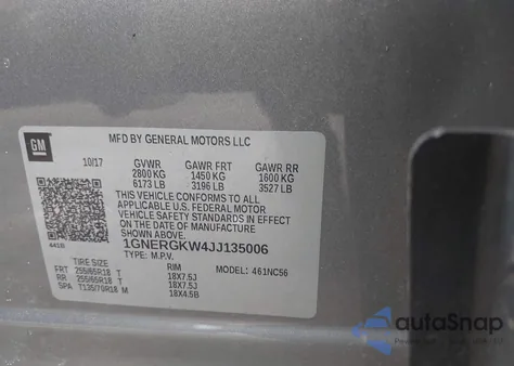 2018 Chevrolet Traverse 1Lt from USA, damaged, VIN 1GNERGKW4JJ135006